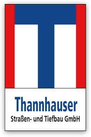 Logo der Thannhauser Straßen- und Tiefbau GmbH in rot, blau und weiß.